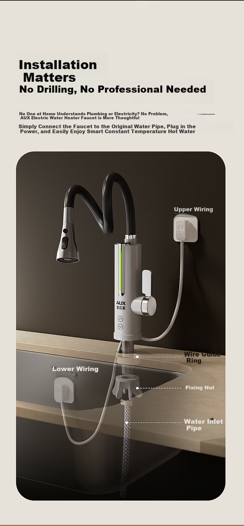 AUX Electric Instant Hot Water Faucet Dual-Use Kitchen and Balcony Heater Hot and Cold Water Heater 20