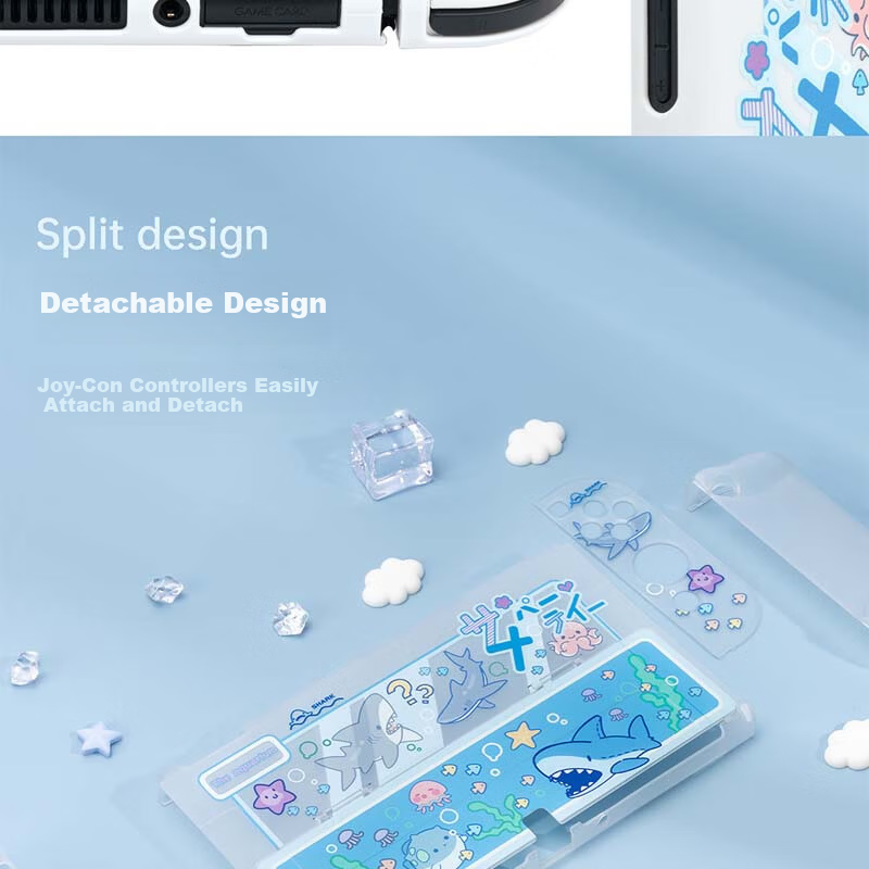 Jixiang Swtich OLED Protective Case, Game Console Cover, Moon Landing Plan Detachable Transparent Shockproof Hard Shell, Handheld Case with Direct Plug-In Base, Switch Protective Case 35