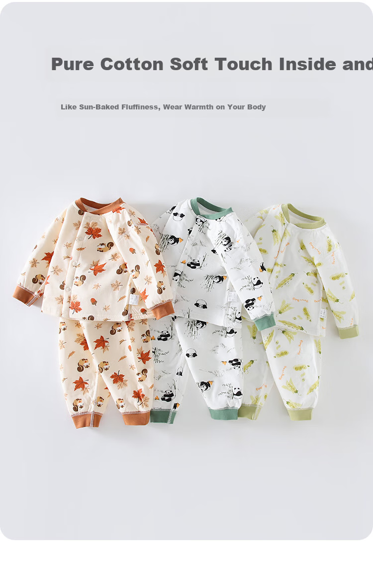 Qiaojiao Duck Children's Pajamas 40g Quilted Cotton Baby Clothes Set Newborn Warm Underwear Boys Girls Spring Autumn Winter 6