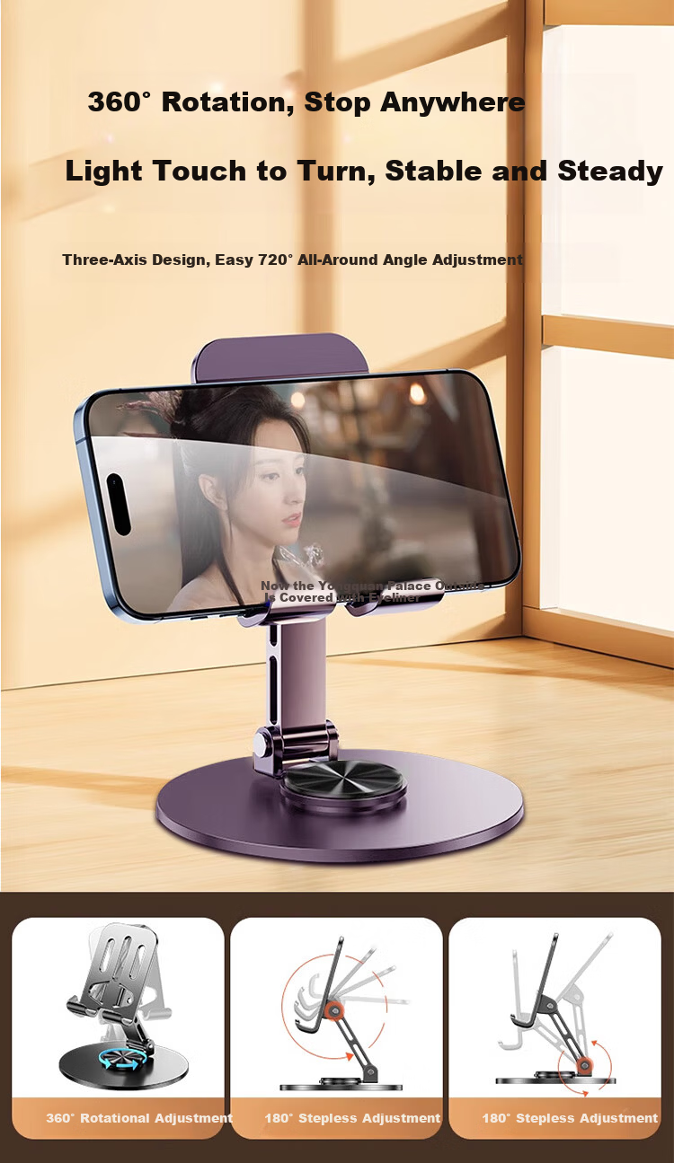 BZBC Upgraded Carbon Steel Desktop Phone Stand Full Metal 360° Rotatable Foldable iPad Tablet Stand Portable Bedside Lazy Live Streaming Online Class Study Watching Series 4