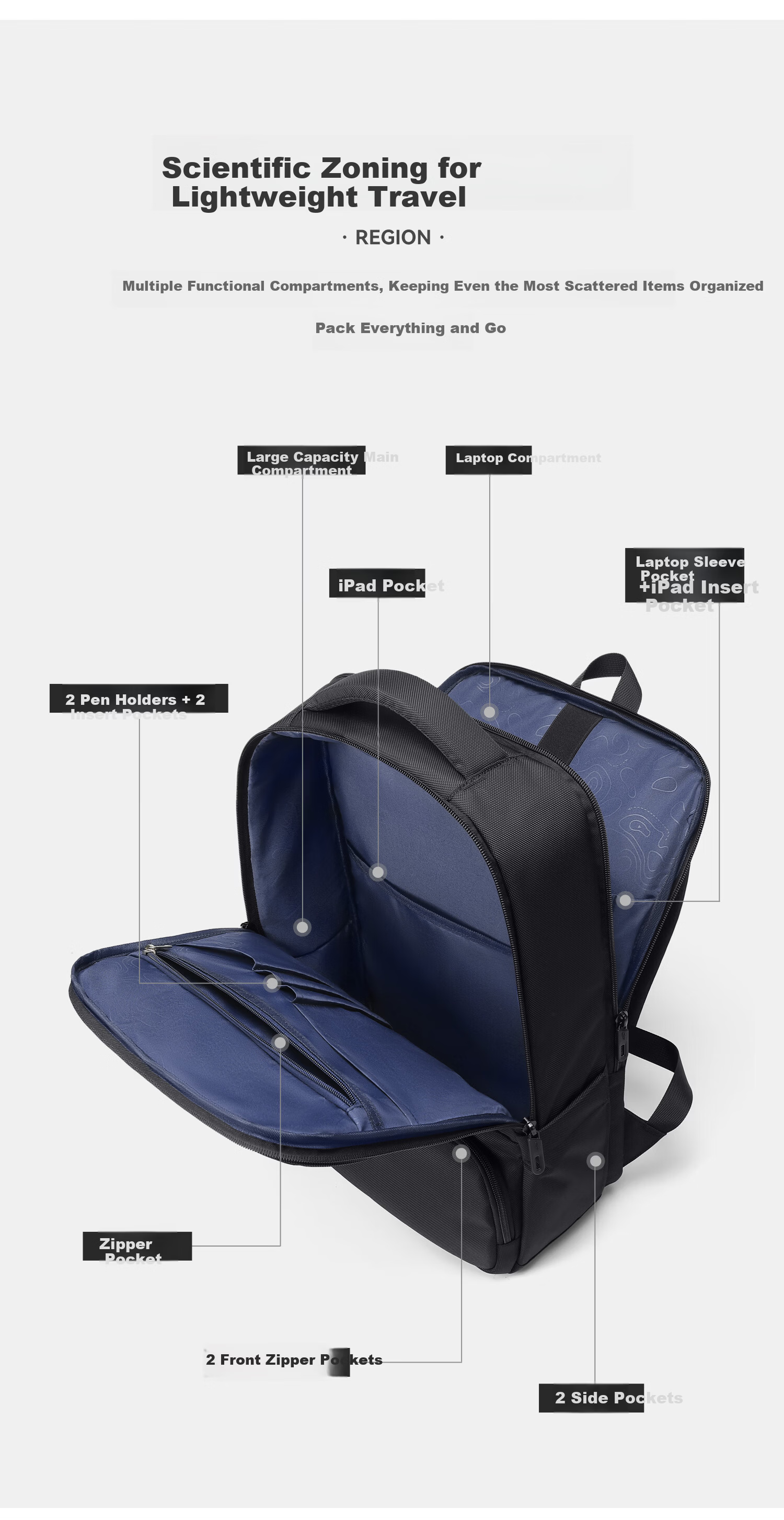 GOLF Men's Business Laptop Backpack 16/15.6 Inch Multi-Compartment Travel Commuter Bag 9