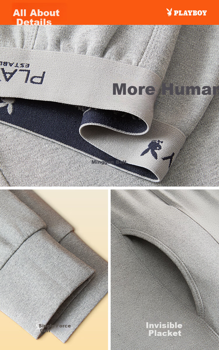 Playboy Men's Pure Cotton Antibacterial Thermal Long Johns Warm Cotton Pants Autumn Winter 2