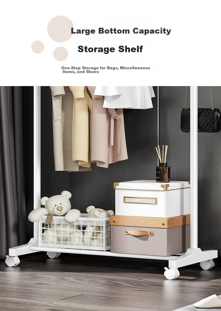 QIAONAMEI Floor Clothes Rack Coat Hanger Folding Clothes Rack with Basket Thickened 4488-WH 8