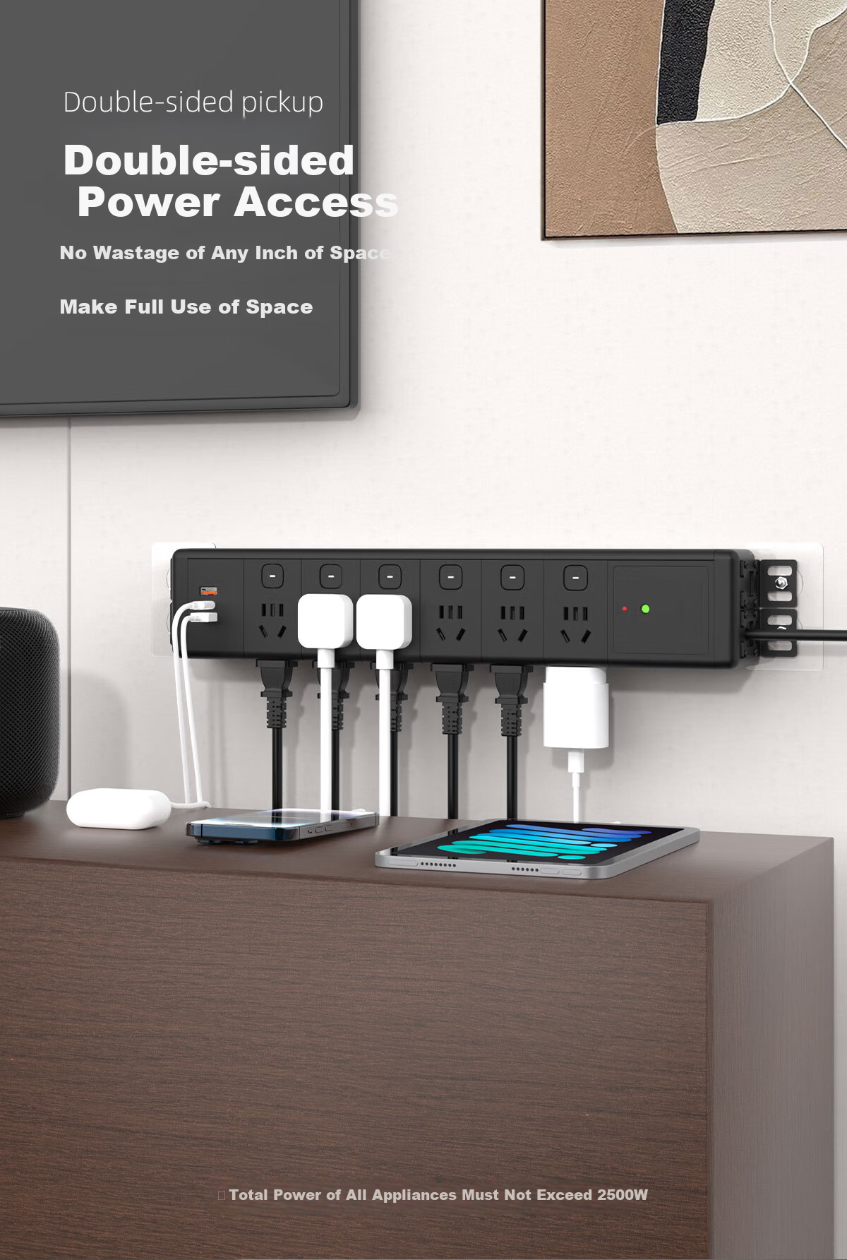 PHILIPS Aluminum Alloy PDU Power Strip 12-Outlet Desktop Controlled Side Socket Surge Protector Overload Protection Gaming Office Computer Desk Under-Desk No-Drill Extension Cord Socket Board 2