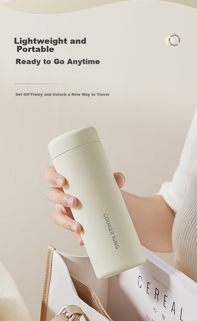 Chuida Huang Insulated Bottle 316L Stainless Steel Water Cup Lightweight Portable Tea Cup Light Beige 360ml 3