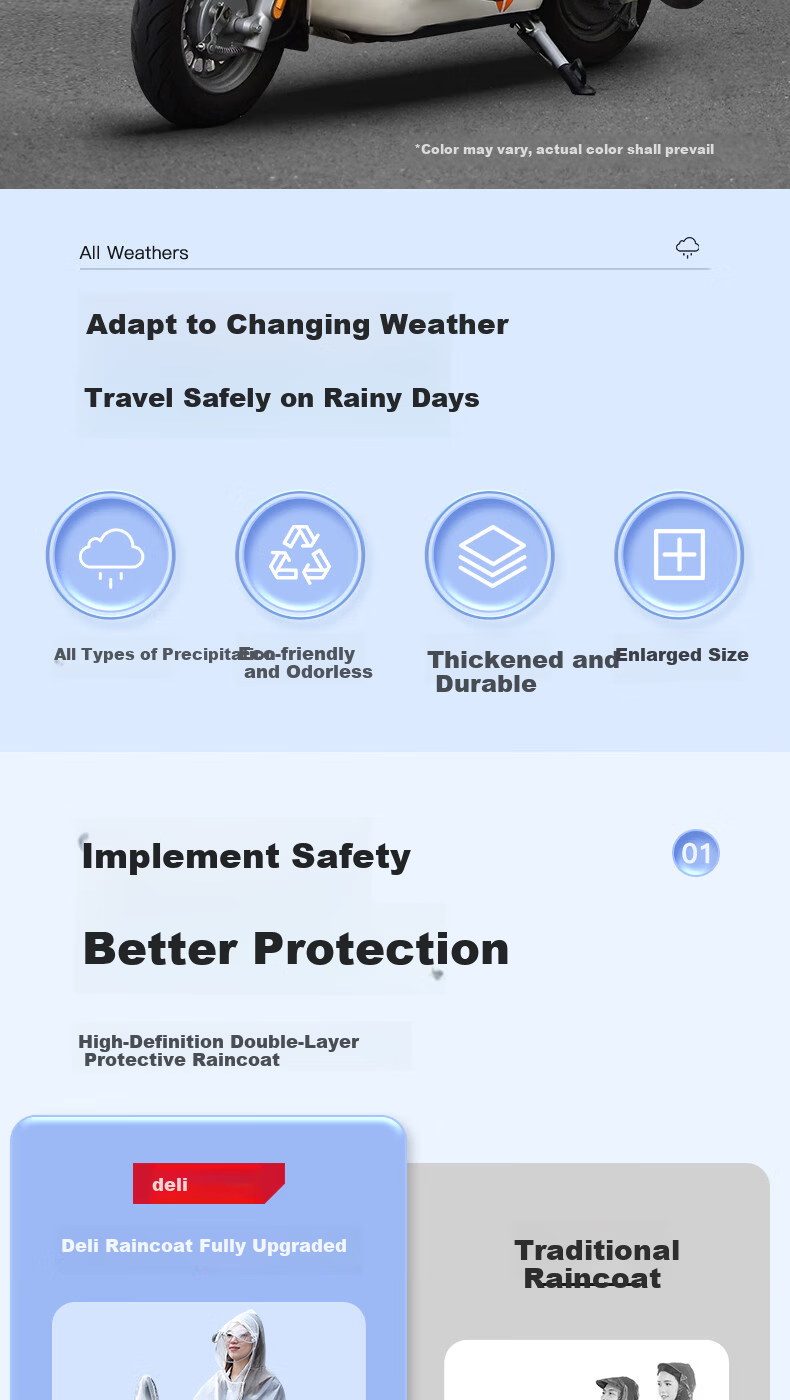 Deli Thickened Large Raincoat Rain Poncho with Foot Cover for Adult Electric Motorcycle Riding Outdoor Heavy Rain Protection 2