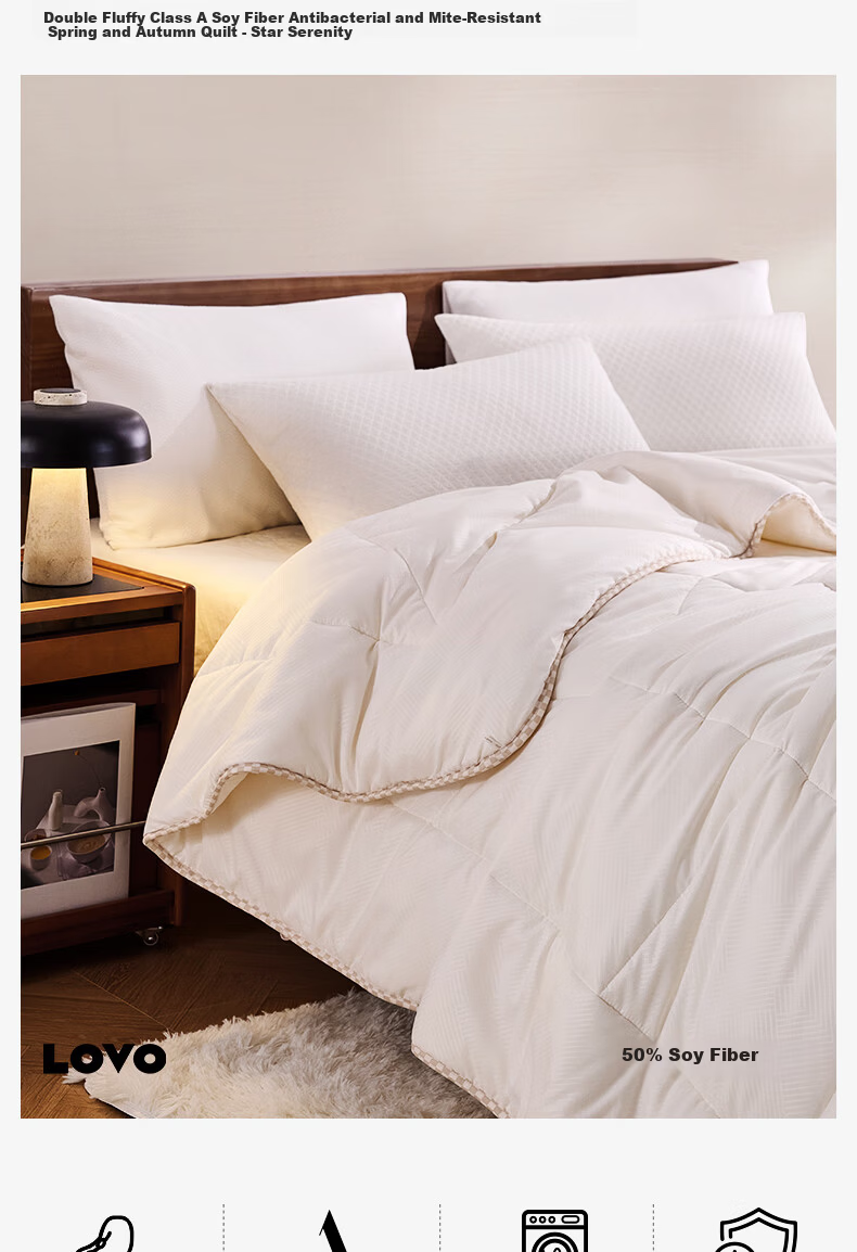 LOVO Luolai Home Textiles Class A Antibacterial And Anti-Mite Soybean Quilt, 50% Winter Comforter, Duvet Insert, 200*230cm, Blue 1