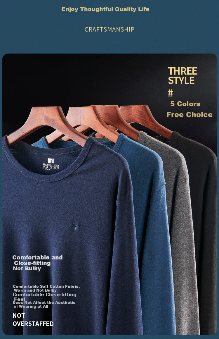Hengyuanxiang [A-Class Cotton] Antibacterial Men's Thermal Underwear Set Pure Cotton Warm Crew Neck Base Layer Autumn Clothes 3
