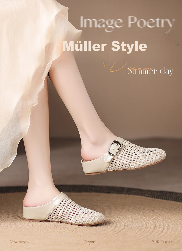 ZHR Zese Women's French Style Woven Beach Sandals, Height-Increasing Half Slippers, Summer Outdoor Wear with Skirts, Beige K361 Size 38 1