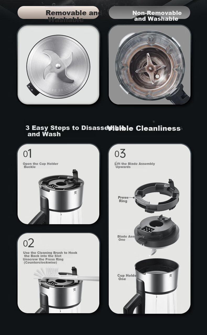 WMF Brushless Titanium Blade Blender Variable Frequency Noise Reduction 1.5L Hot and Cold Dual Use Waterproof Smart Control Panel Detachable Blade Grinder Food Processor 4