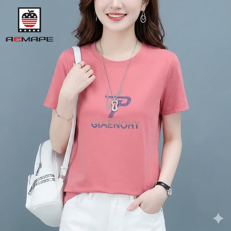AEMAPE Women's Short Sleeve Summer 2026 New Mid-Age Thin Loose Fit Crew Neck T-Shirt