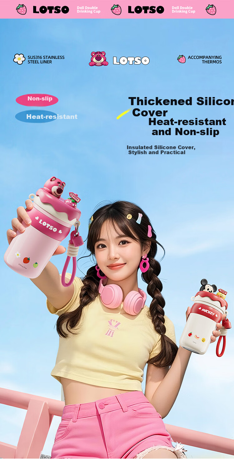 Disney Insulated Straw Water Bottle for Women 316 Stainless Steel High-Quality Student Kids Portable 520mL Mickey 9