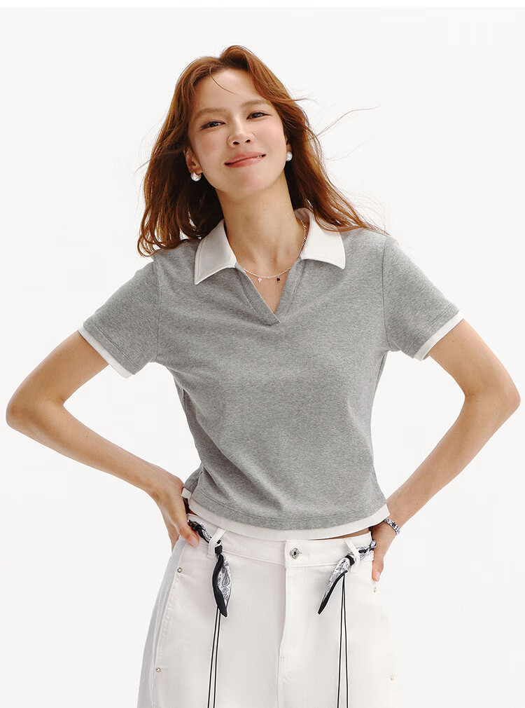 Semir Mall Same Style | Women's Summer Polo Shirt Fake Two-Piece Slim Fit 2026 Petite Pullover 101326115001 13