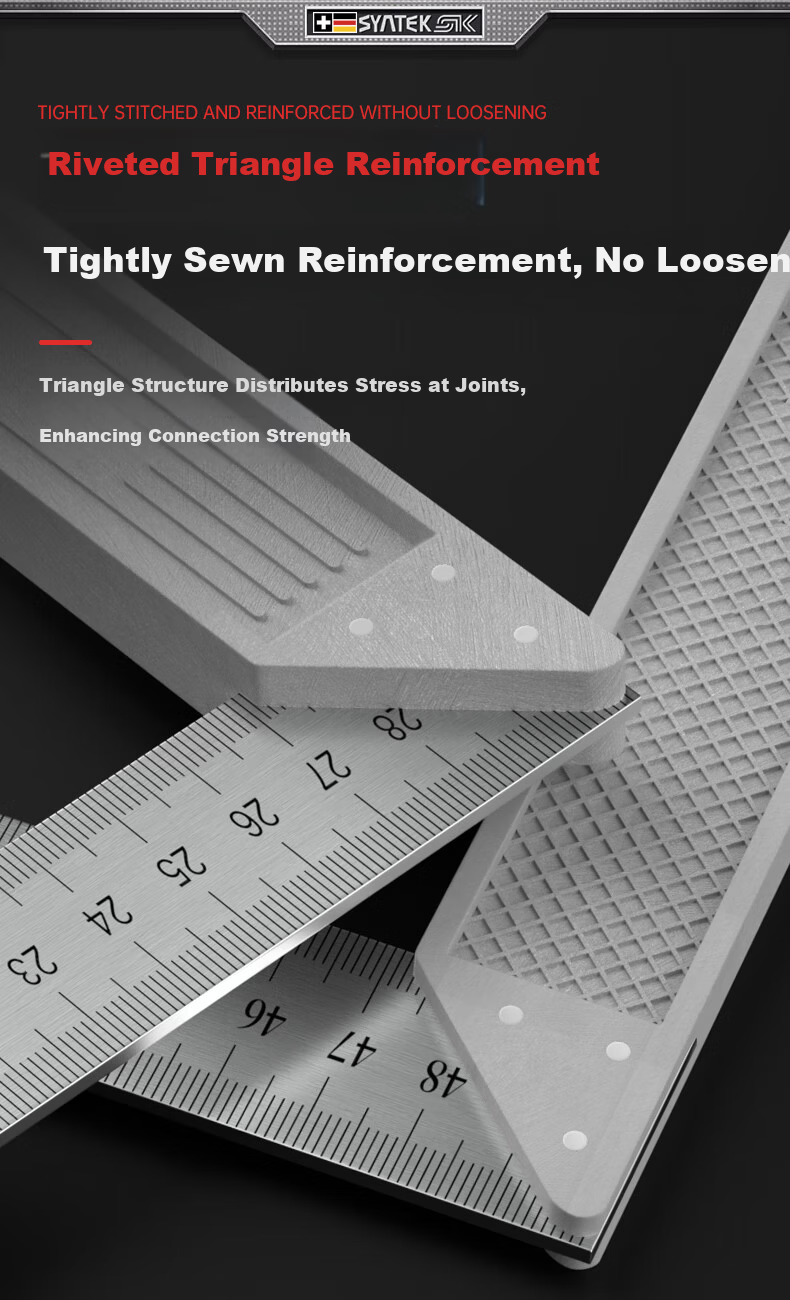 SYNTEK 90-Degree Stainless Steel Carpenter Square High-Precision L-Shaped Aluminum Alloy Ruler 500mm 3