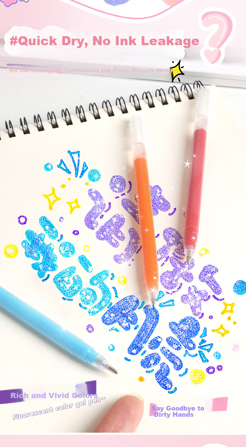 TRUECOLOR 8-Color Glitter Gel Pen Set Non-Toxic Fluorescent Marker Pens for Kids Primary School Students Pearl Watercolor Highlighting Pens 068 7