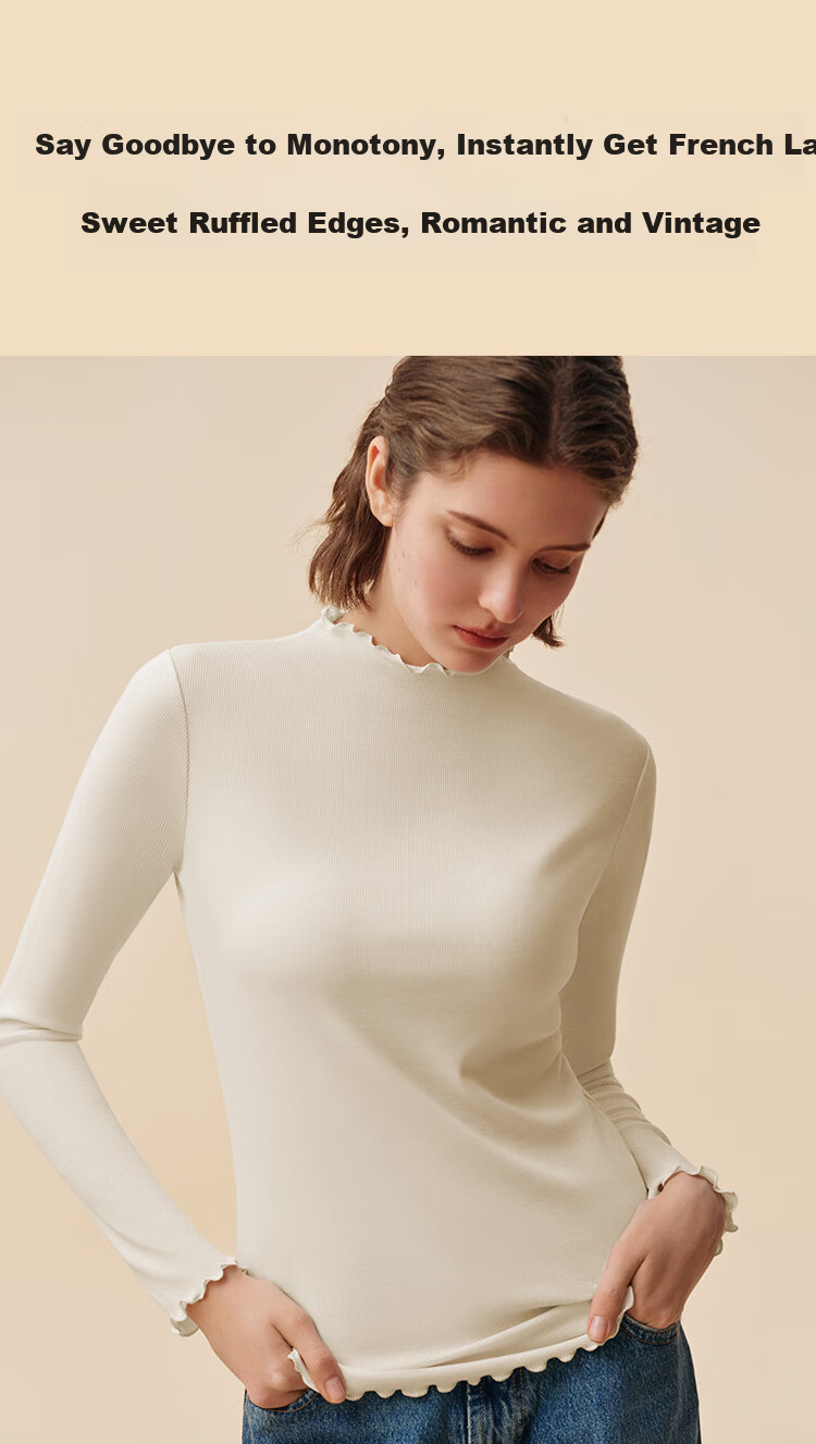 Ubras New Ruffled Edge Down and Silk Blend Wool Warm Jacket for Women Autumn Winter Base Layer Cream White XL 2