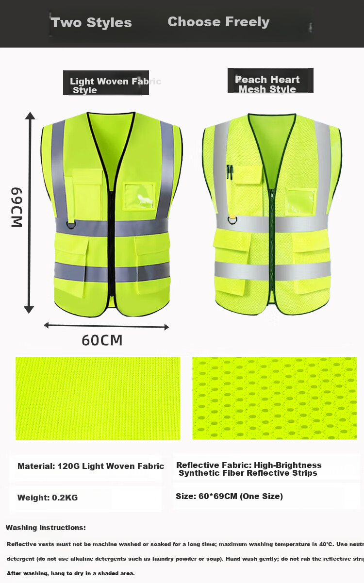 Laurie Reflective Safety Vest High-Visibility Workwear for Sanitation Construction Emergency Traffic Warning Uniform Customizable with Printing, Multi-Pocket Fluorescent Green, One Size 6