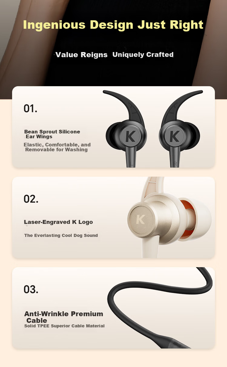 KUGOU M3pro New [30-Hour Long Battery + 7 Custom Sound Effects] Bluetooth 6.0 Neckband Wireless Music Sports Running Gaming Noise-Cancelling Earphones 7