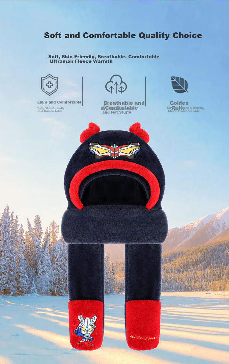 ULTRAMAN Kids Scarf and Hat Set Autumn Winter Warm Fleece Scarf for Boys AHM10054 Navy Blue 1