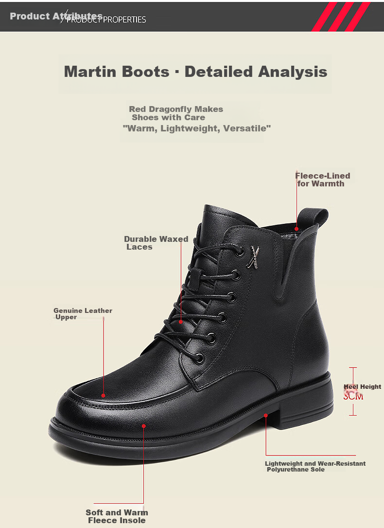 Red Dragonfly High-Top 6-Eyelet Martin Boots Women’s Fleece-Lined Warm Cotton Short Punk Style Leather Boots WTC434341C 1