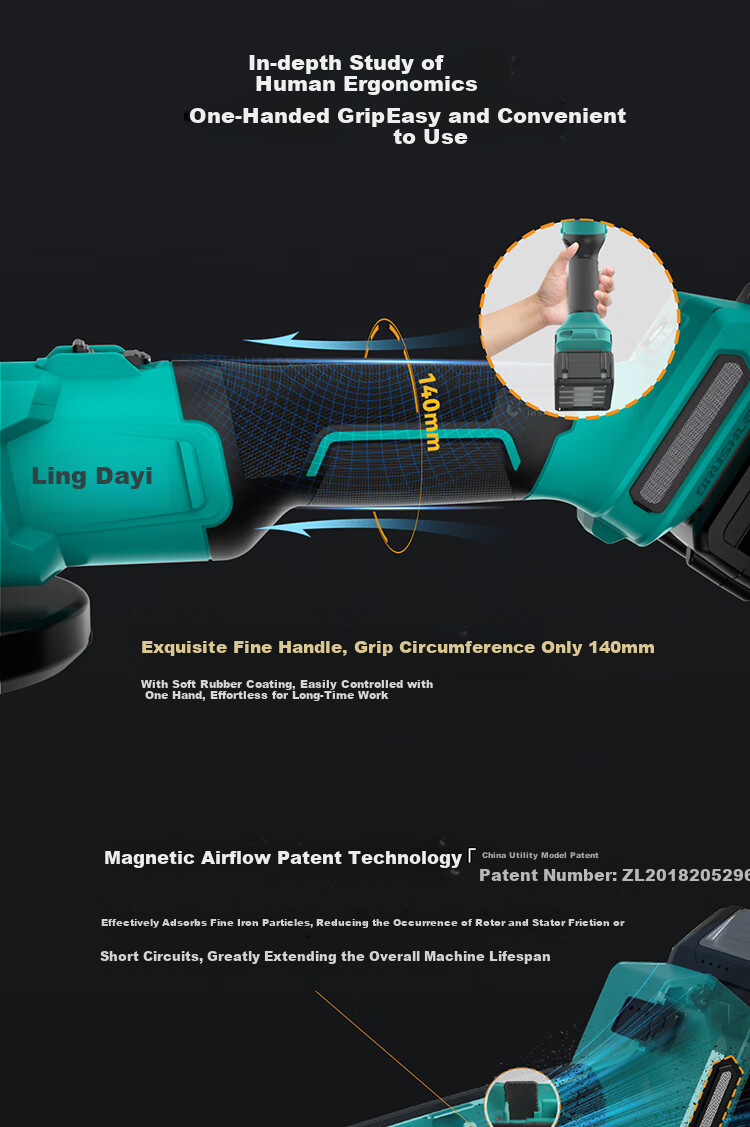 Dayi Angle Grinder Lithium Battery Cordless Electric Cutting Polishing Machine High Power 5801G Bare Tool 6