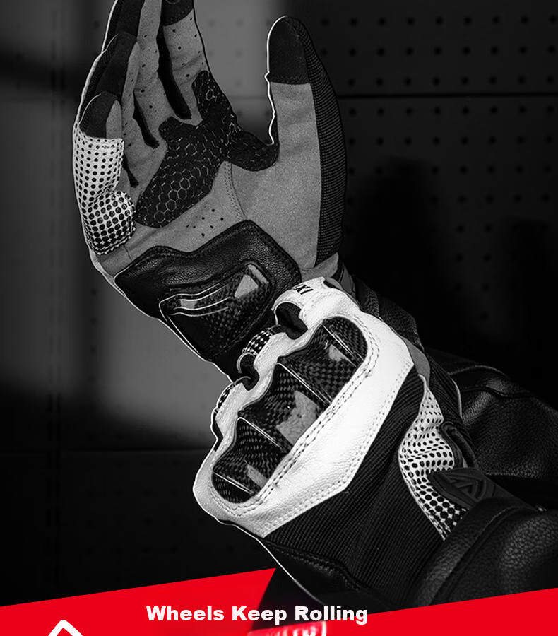 Endless Wheels Riding Motorcycle Gloves Summer Carbon Fiber Biker Gear Unisex All-Season Full Finger Touchscreen White XL 3