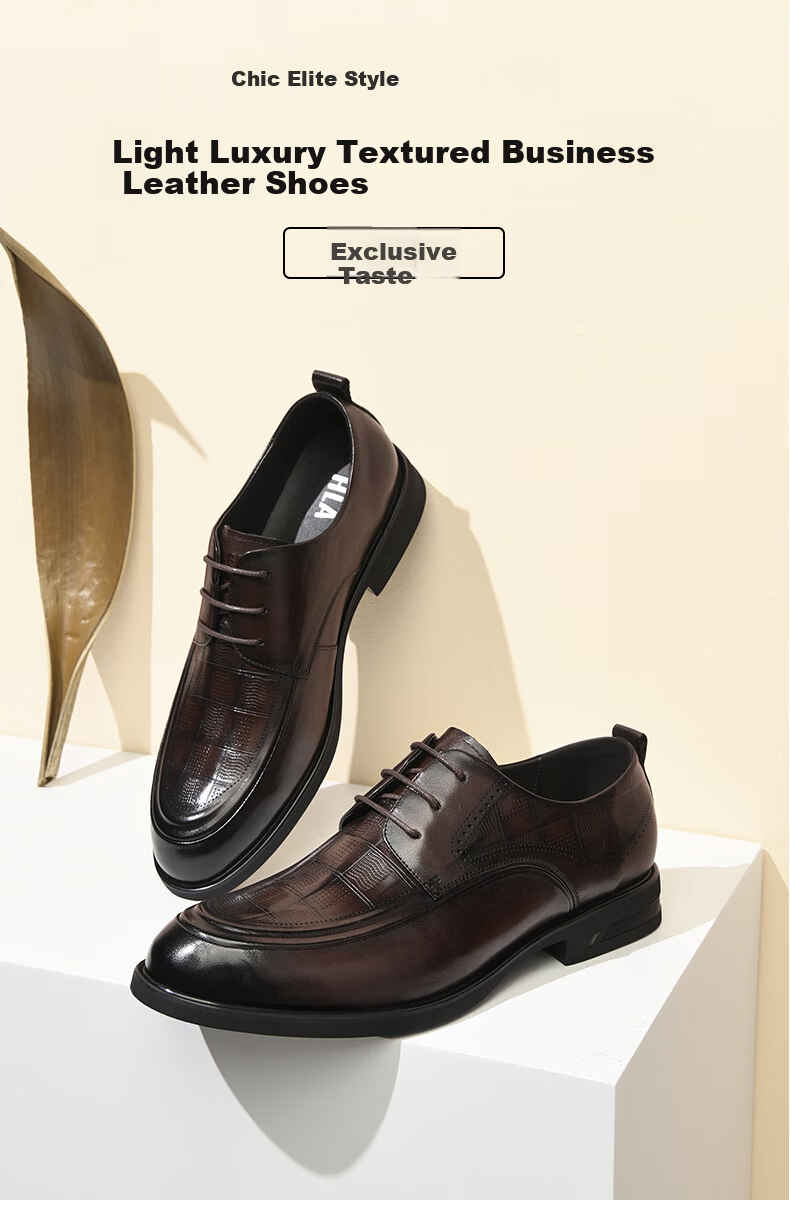HLA Men's Leather Shoes Wedding Groom Father's Business Formal Shoes HAAPXM2FAG183 Brown Size 40 1