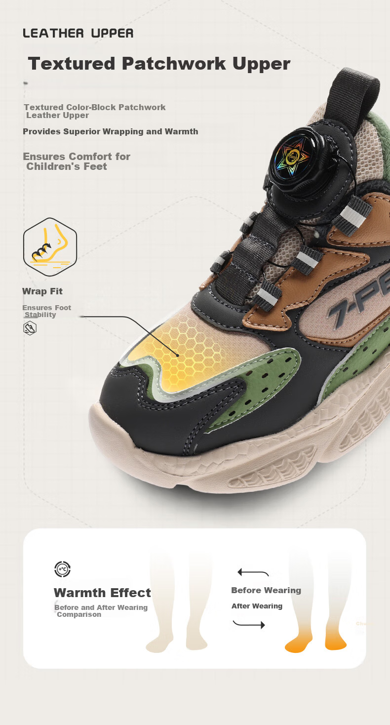 7-PE Boys' Sports Shoes 2026 Winter New Fleece-Lined Double Cotton Casual Soft Sole Waterproof Leather Kids Shoes 5