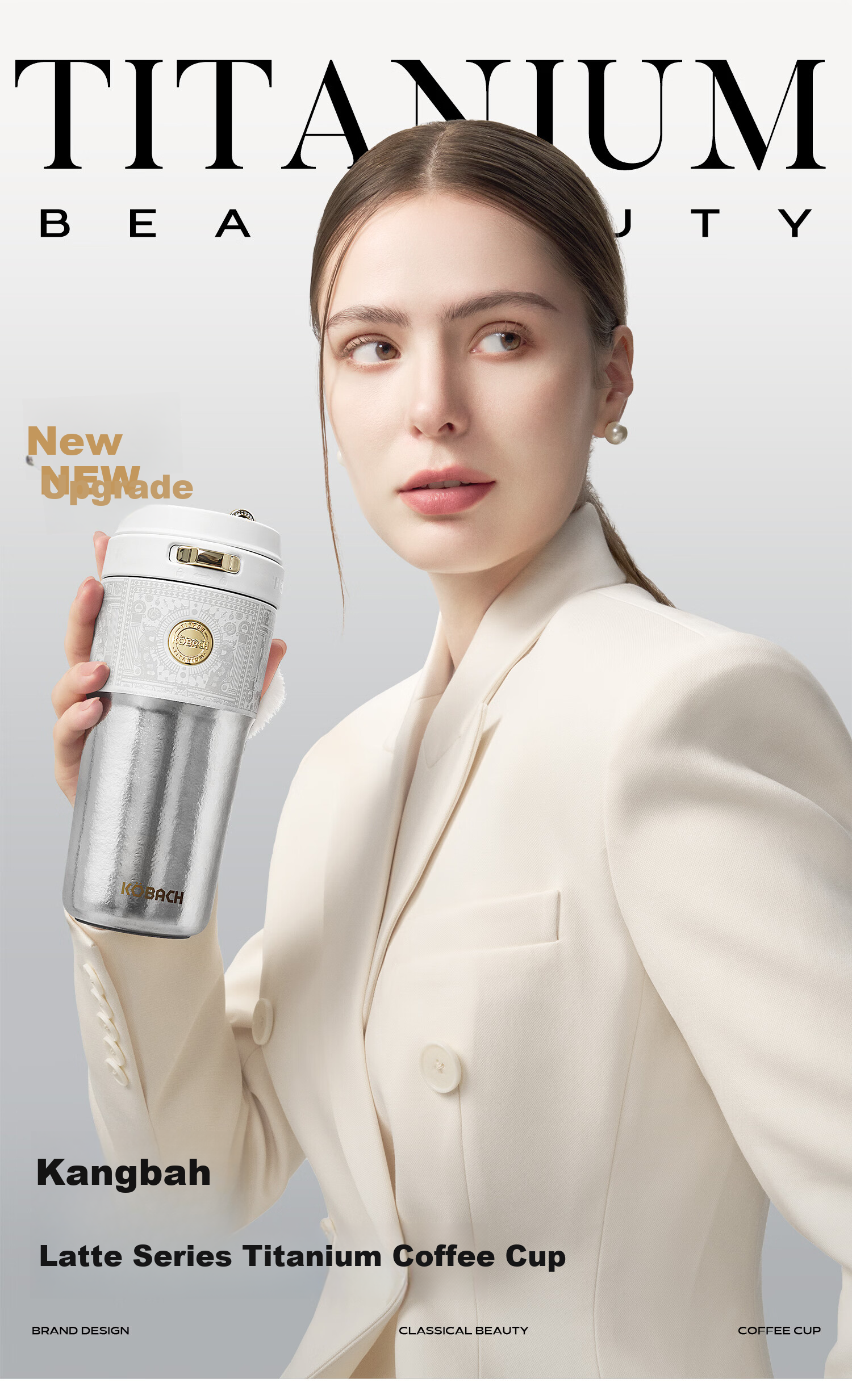 KOBACH Pure Titanium Insulated Water Bottle Large Capacity Thermos Coffee Mug Home Festival Gift 500ml Arctic White 2