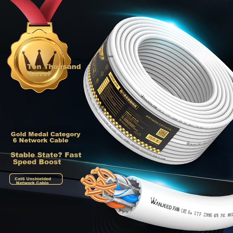 CAT6A UTP Network Cable 23AWG 0.57mm Pure Oxygen-Free Copper Core 20m White Box High-Speed 10Gbps Ethernet Cable for Home and Surveillance Wiring