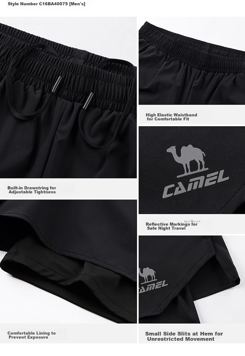 CAMEL Quick-Dry Men's Sports Shorts Anti-Exposure Fitness Training Running Pants C16BA4L0075 Fluorite Green XL 12