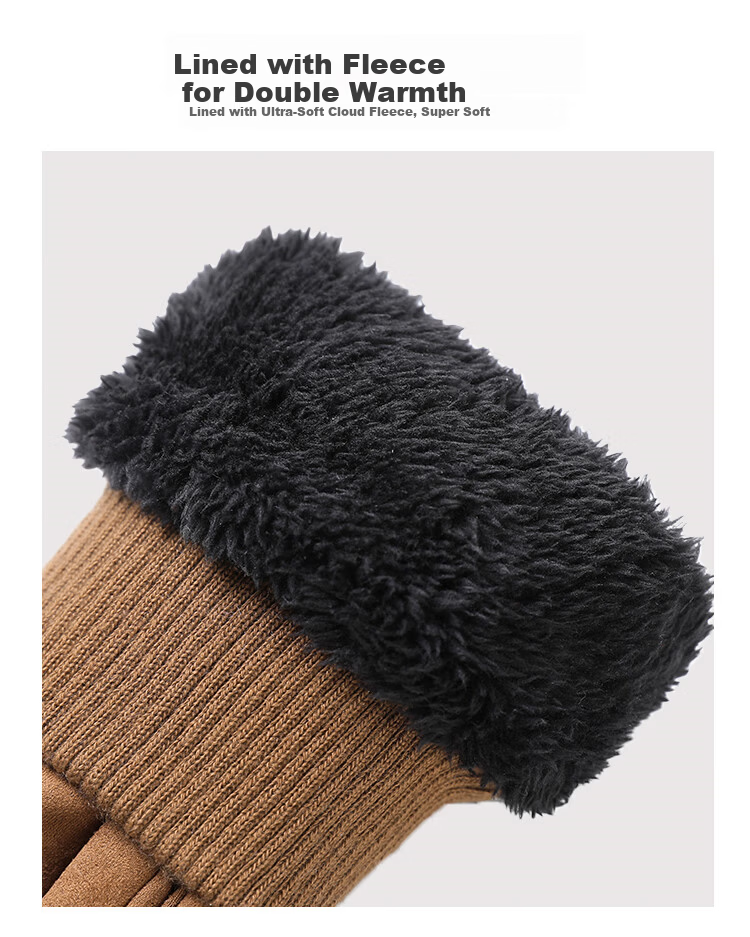 JEEP Winter Riding Cotton Gloves for Men, Fleece Lined, Thickened Cowhide Velvet Touchscreen Motorcycle Electric Bike Windproof Warm Gloves 6