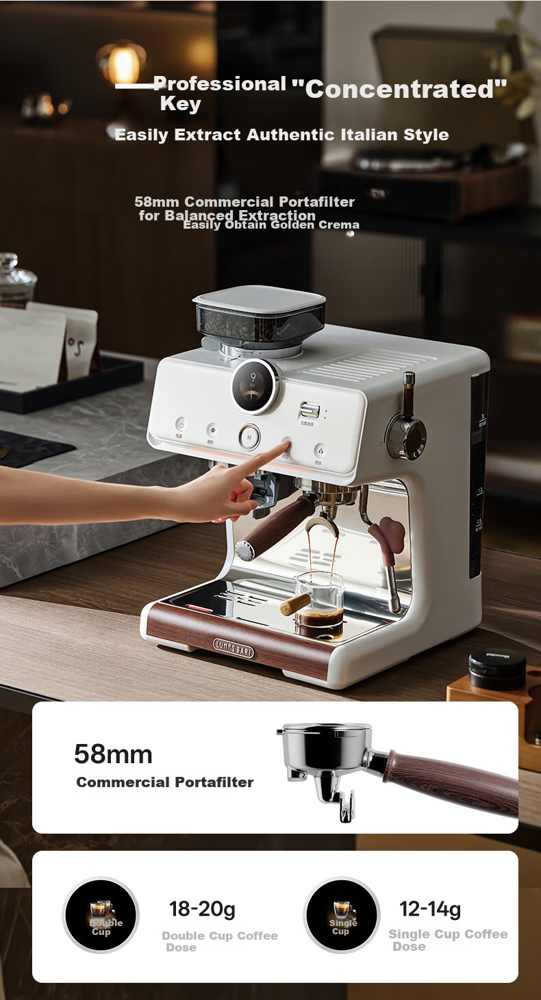 Lumo Cloud Eye Hot and Cold Dual Extraction Coffee Machine Home Mike Small Smart LCD Screen Dual Heating Semi-Automatic Italian Grinder Integrated Milk Frother Espresso Americano Coffee Maker 9
