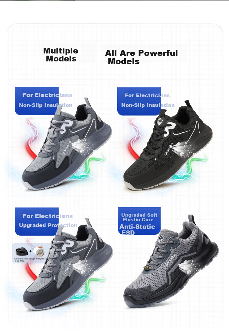 BlueOwl Shield Men's Summer Breathable Anti-Slip Insulated 10KV Anti-Smash Anti-Puncture Safety Electrician Work Shoes D210BK Size 41 18