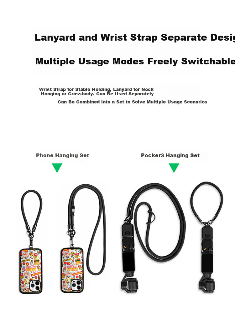 Smorss Lanyard Strap for DJI Pocket 4/3, Crossbody and Wrist Strap, Anti-Drop Retractable Safety Rope for Osmo Pocket 3 Camera Accessories 5