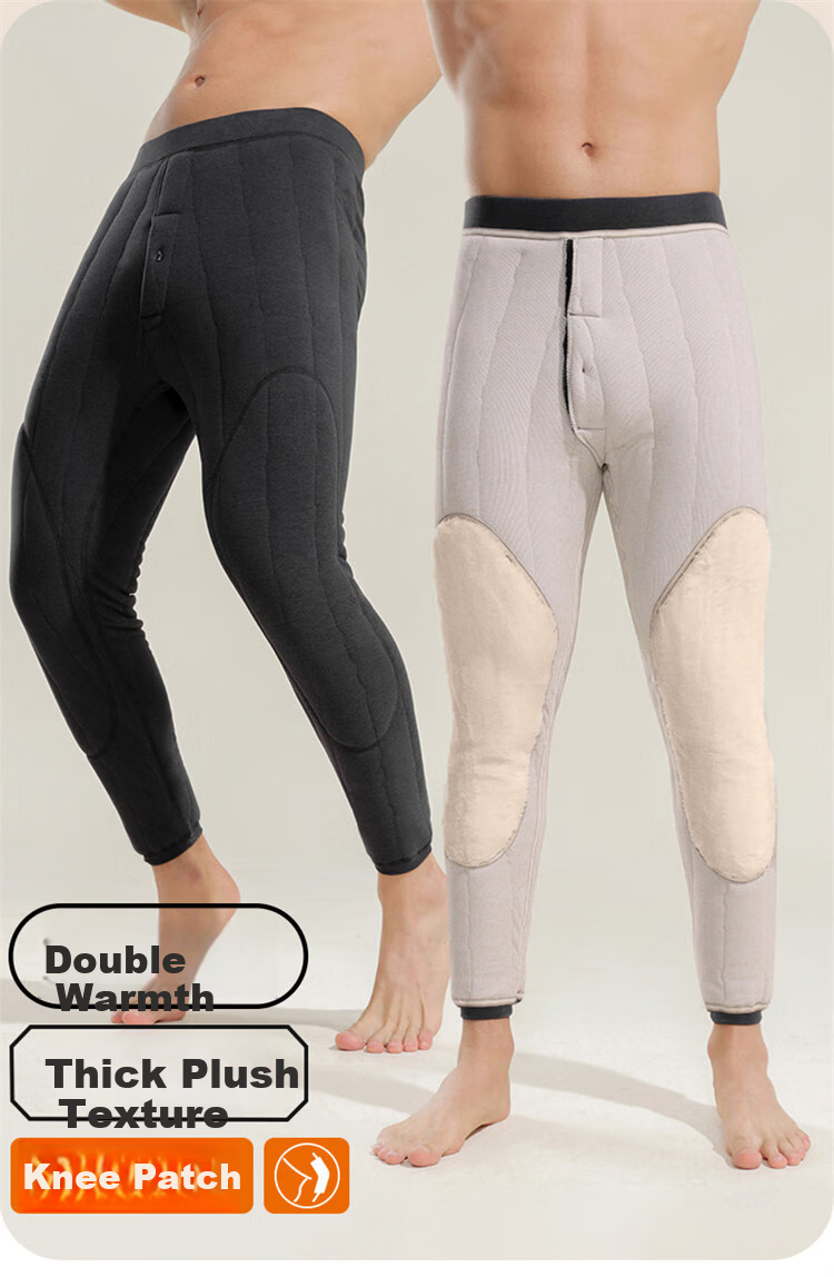 LangSha Men's Thermal Pants Wool Silk Autumn Winter Fleece Lined Thickened Knee Patch Plus Size Extra Thick Cotton Wool Pants 2