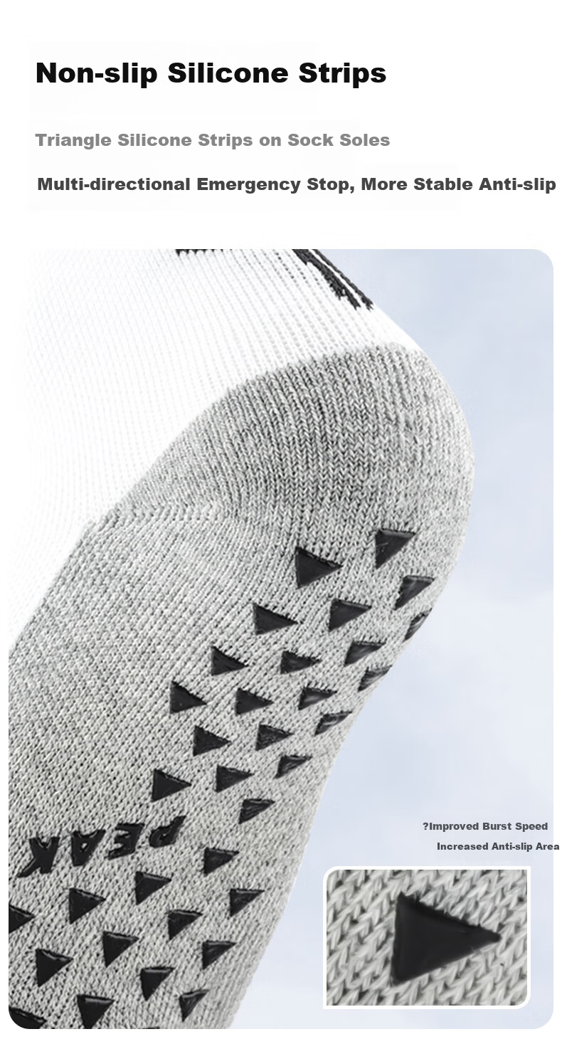 PEAK Mid-Calf Non-Slip Silicone Thickened Terry Football Socks Basketball Running Socks Unisex White Gray M 6