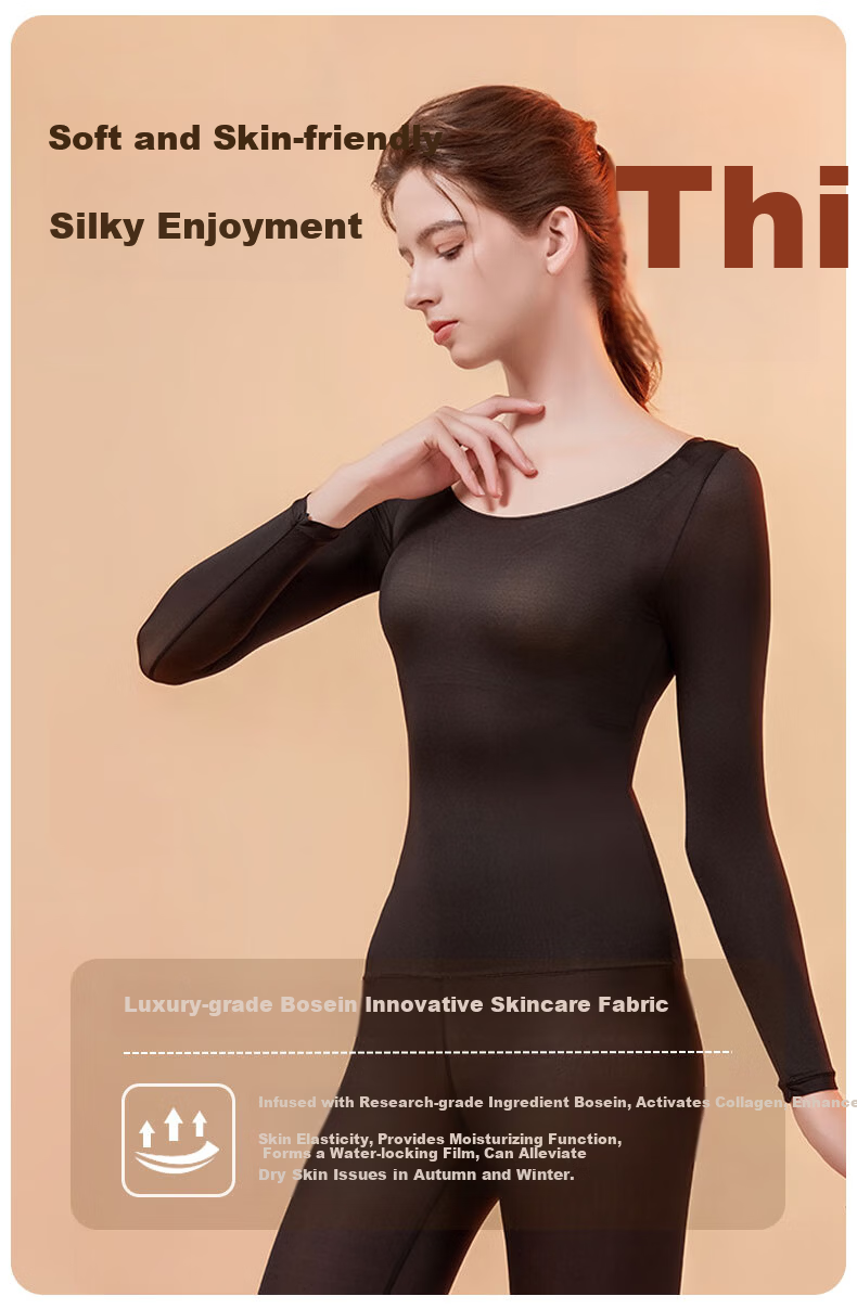 MOXTOC Ultra-Thin Thermal Underwear Set for Women Autumn Winter Yoga Dance Heat Energy Base Layer Top and Bottom 2