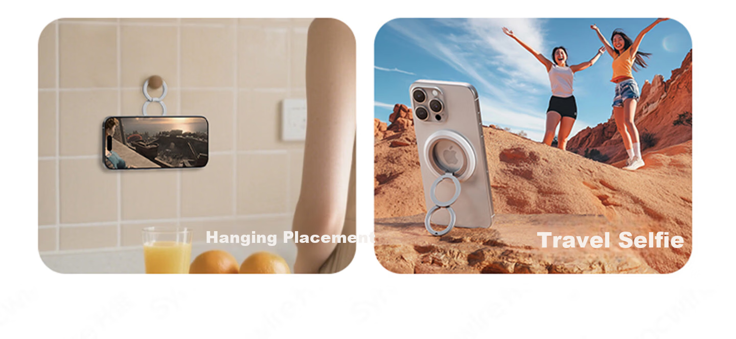 Dimensional Dual-Ring Phone Holder Pro Magnetic Ring Buckle Magsafe 360° Infinite Rotation Stress Relief Portable Adhesive for Apple Huawei Desktop Photography Tool 9