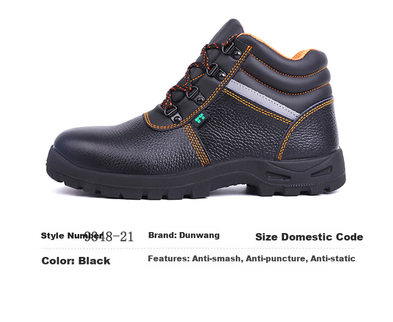 DUNWANG Work Safety Shoes High-Top Model 9348 Steel Toe Anti-Smash Cowhide Breathable Durable Non-Slip Unisex Protective Work Shoes Size 42 6