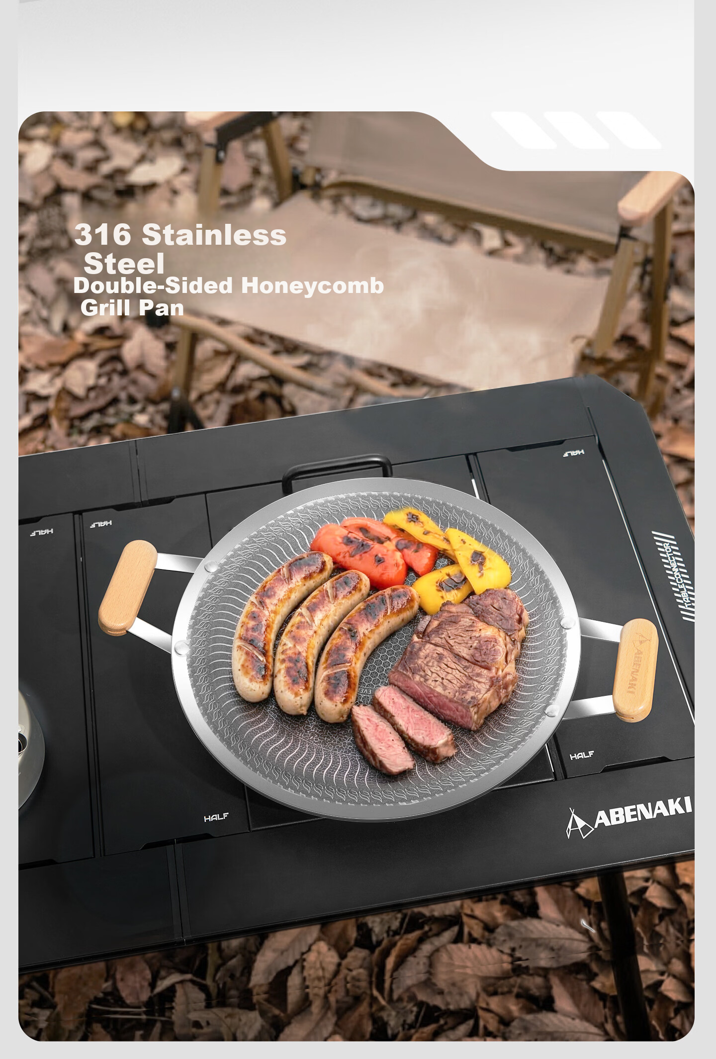 ABENAKI Non-Stick BBQ Grill Pan for Home, Outdoor Fire Pit, Tea Cooking, Compatible with Gas and Induction Stoves 2