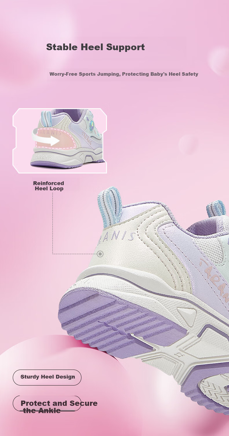 TARANIS Spring Kids Sports Shoes Fashion Dial Girls Running Shoes Breathable Dad Sneakers White/Purple Size 28 5
