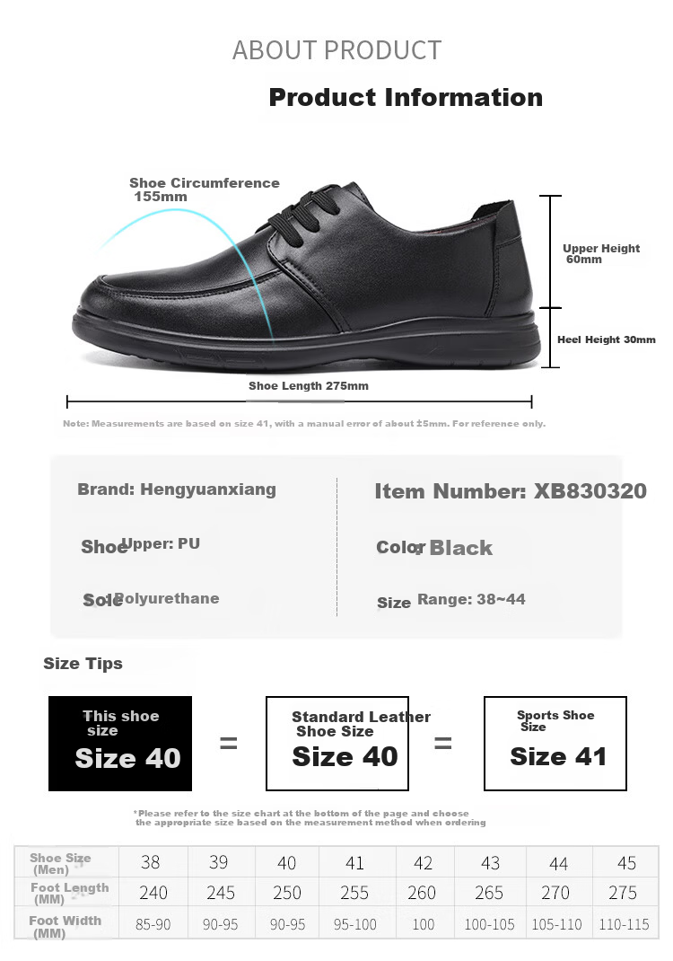 Hengyuanxiang Men's Business Casual Lace-up Derby Dress Work Commuter Shoes XB830320 Black Size 40 4