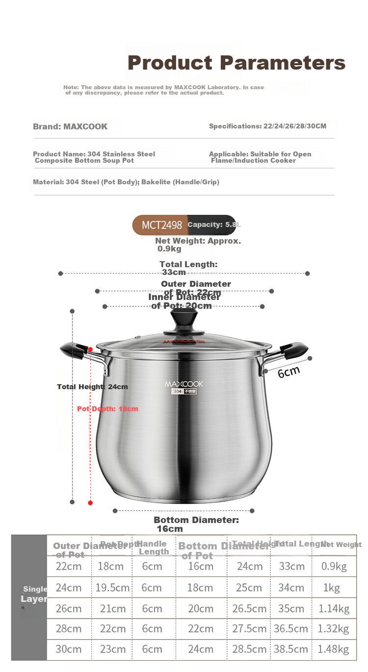 MAXCOOK 26cm 304 Stainless Steel Soup Pot with Composite Bottom, Compatible with Gas and Induction Cooktops MCT2641 8