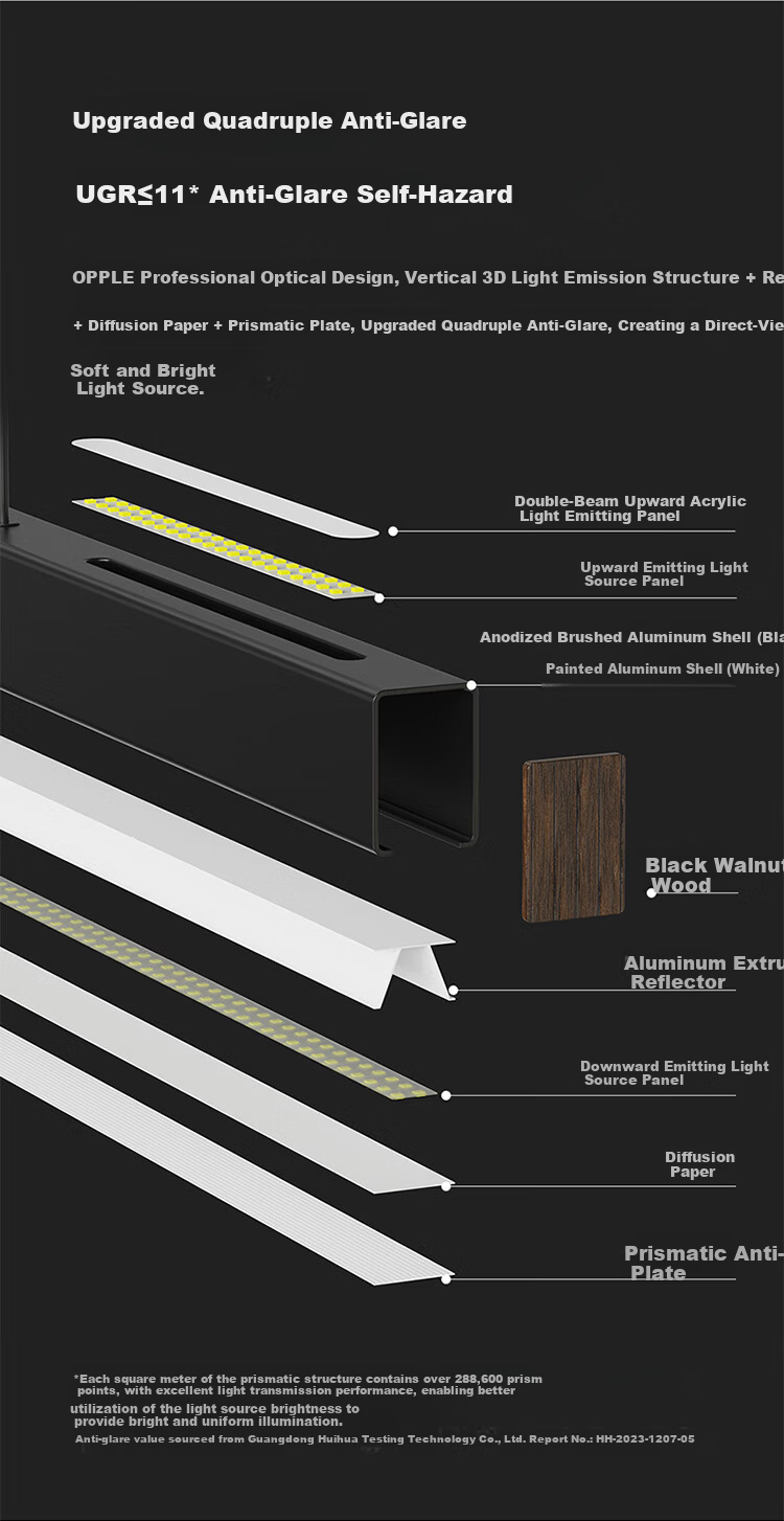 OPPLE Full Spectrum Smart Eye Protection High Brightness Linear Pendant Dining Light High CRI Modern Minimalist Black 42W 6