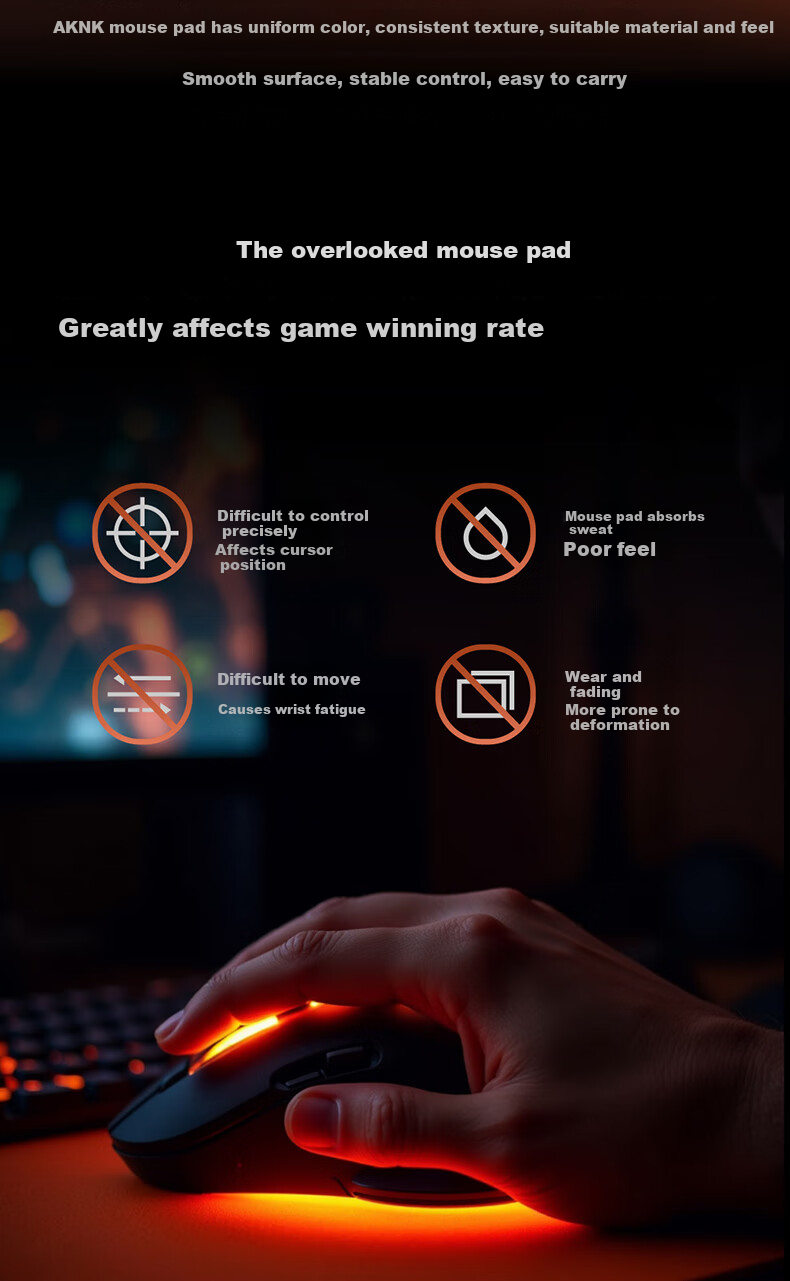 AKNK Gaming Esports Mouse Pad FPS Large Mouse Pad Gaming Mat Sunken Edge Locking Type Swordsmith Zero-Fine Surface Mouse Pad Zero Type - Orange 3
