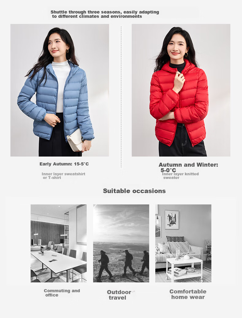 JEANSWEST 2025 Winter Hooded Lightweight Short Down Jacket White Duck Down Warm Comfortable Light Blue XL 3