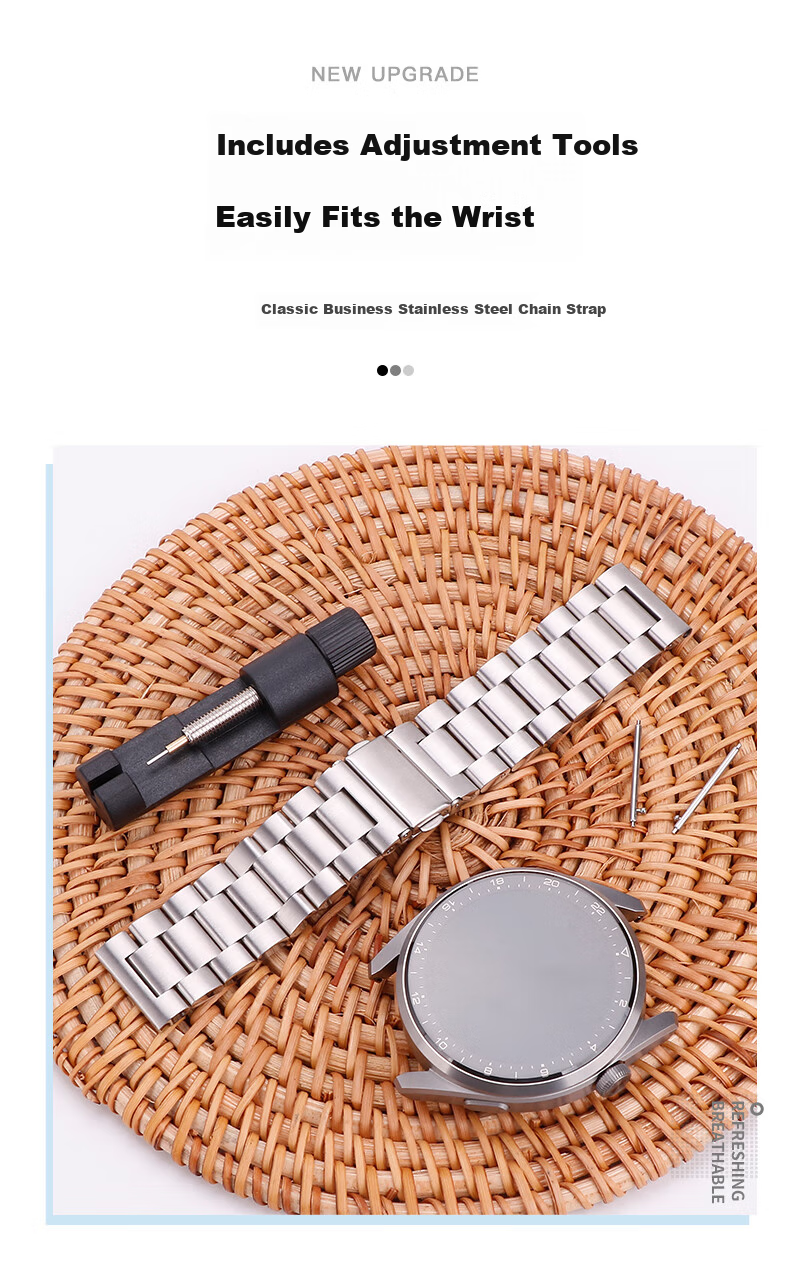 Xiaopijiang Stainless Steel Watch Band Compatible with Huawei GT6 Pro, Watch 5, Watch 4 Pro, Watch 3, GT5 Pro, GT4, GT3, GT2 Steel Link Strap 3
