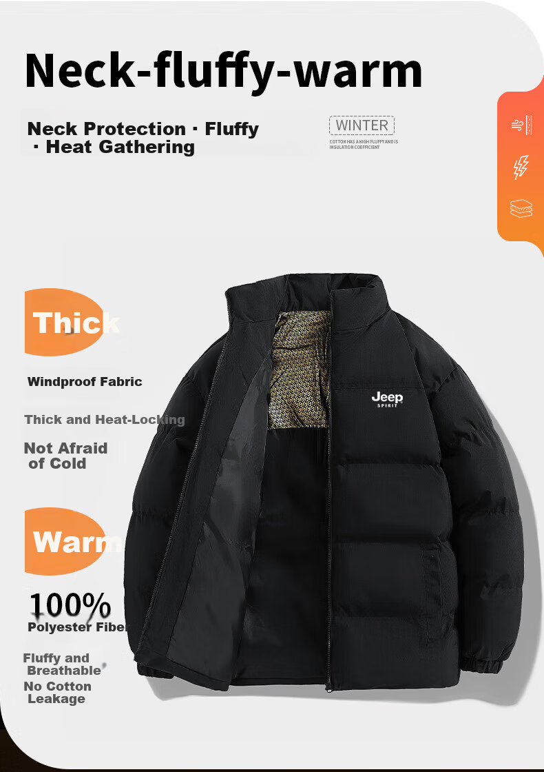 JEEP SPIRIT Men's Winter Cotton Jacket Stand Collar Thickened Puffer Coat Warm Military Green 2XL 2