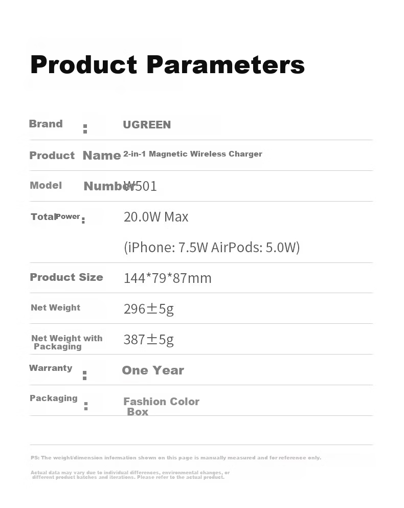 Ugreen 2-in-1 Magnetic Wireless Charger Stand MagSafe Compatible with Apple iPhone 17/16/15/14/13 Pro Max and 7.5W Wireless Earphones Charging 25